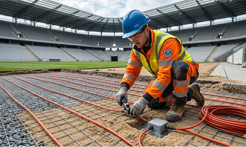 stadyum alttan ısıtma sistemi ısıtıcı kablo uygulaması.